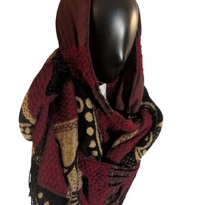 Chico's Burgundy and Black Geometric Scarf